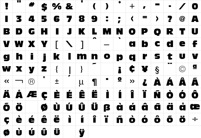 Olive Antique Black Regular  glyph index