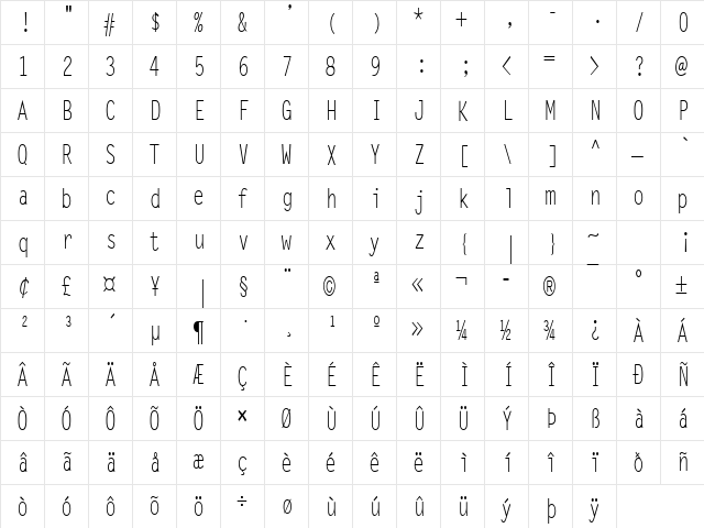 Lechter-Condensed Normal  glyph index