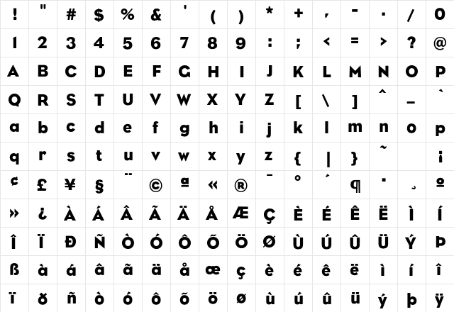 Bureau Eagle FB Book Regular  glyph index