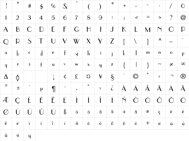 Parisian DB Regular  glyph index