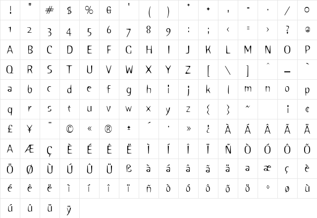 Sniff Regular  glyph index