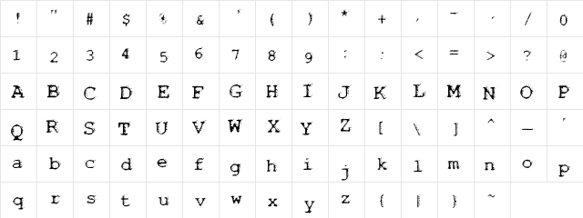 Noisebaby Regular  glyph index
