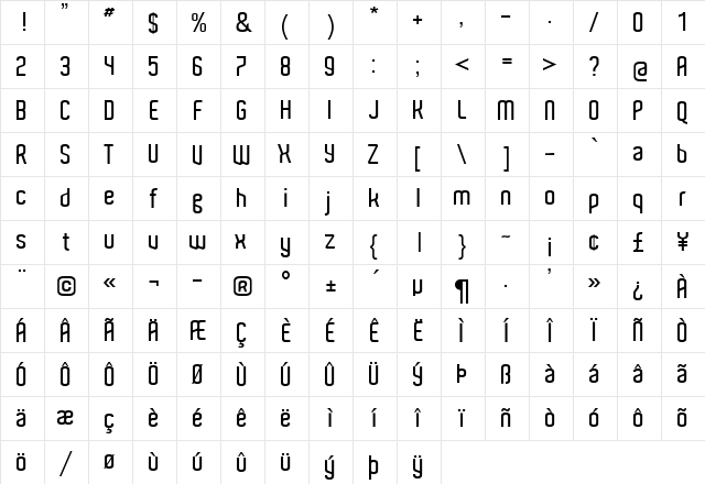 Aldo SemiBold  glyph index