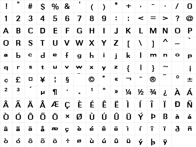 Gauss Bold  glyph index