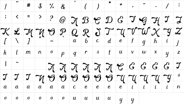 Horstail Free Regular  glyph index