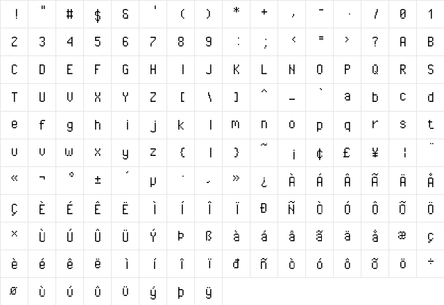 Pixel Operator Mono Regular  glyph index