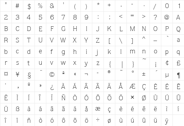QuorumITC Light  glyph index
