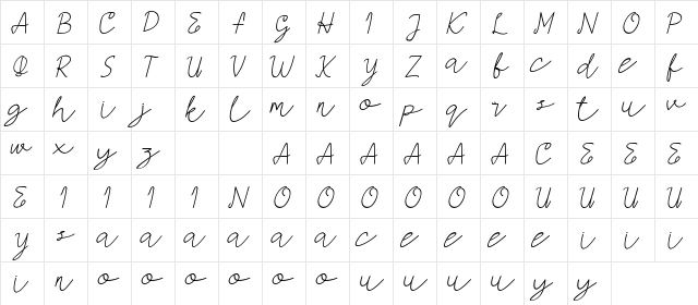 AMORICA SCRIPT DEMO Italic  glyph index