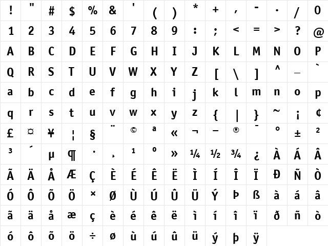 OffensiveBold Bold  glyph index