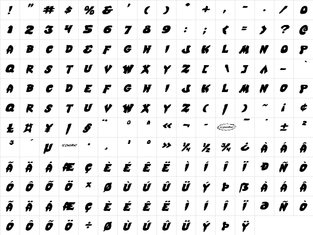Mystic Singler ExpItalic Italic  glyph index