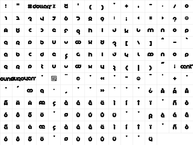 InterFacer Normal  glyph index