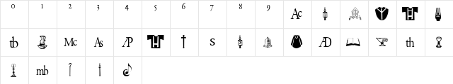 Ceremony Regular  glyph index