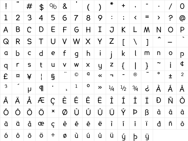 Lexia Readable Regular  glyph index