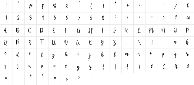 Silverglow Regular  glyph index