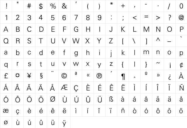 Univers-Light-Normal Regular  glyph index