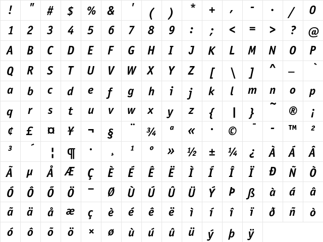 OfficinaSansITC Bold Italic  glyph index