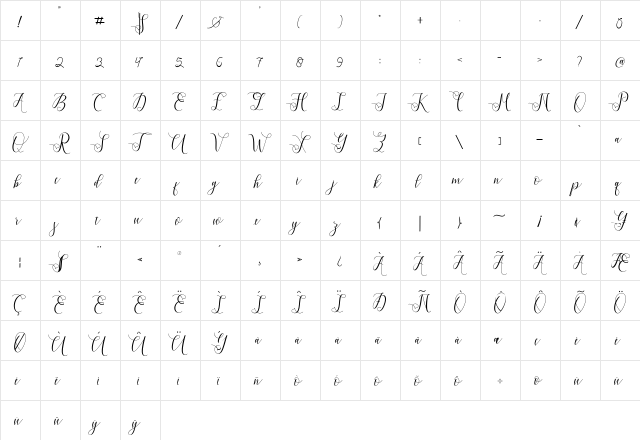 Violetta Script Regular  glyph index