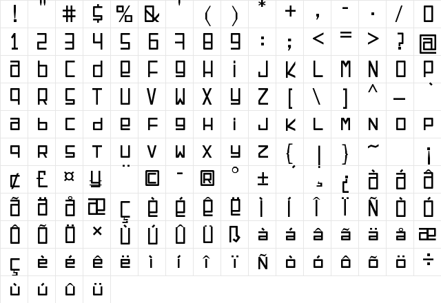 Toys Letters Regular  glyph index