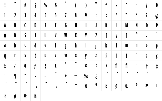 AmplitudeExtraComp-Bold Regular  glyph index