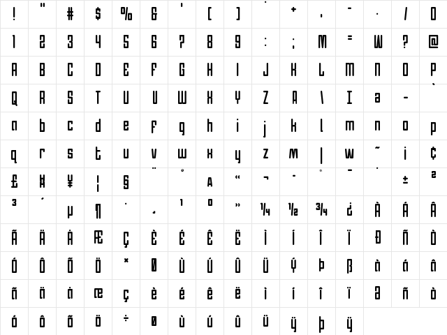 Darklighter Condensed Condensed  glyph index