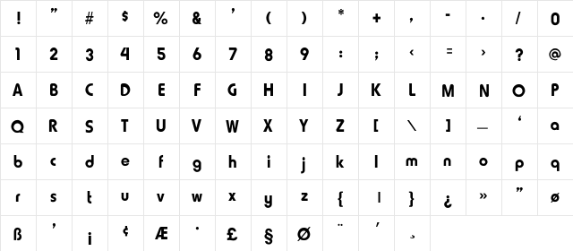 Howard_Fat-Ligh Regular  glyph index