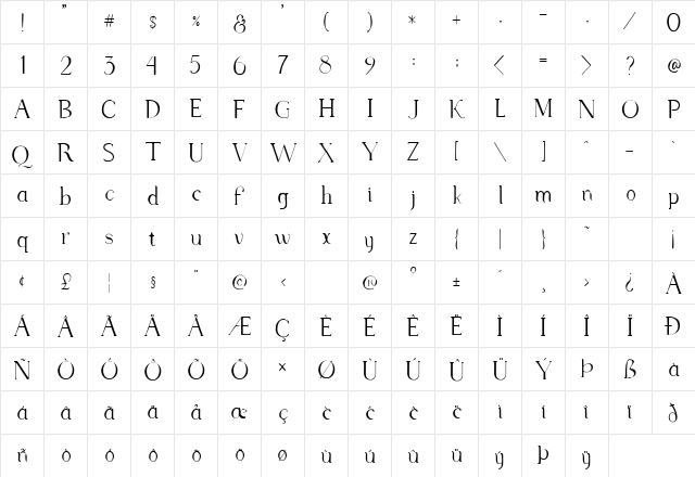 Supernova Regular  glyph index