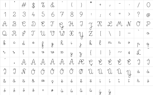 Glam Queen Regular  glyph index