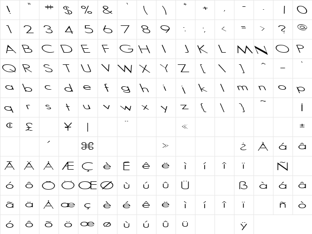 Loving 21 Regular  glyph index