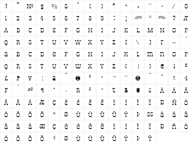 DeLouisville Bold  glyph index