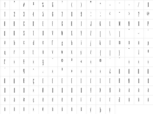BureauEmpire Regular  glyph index