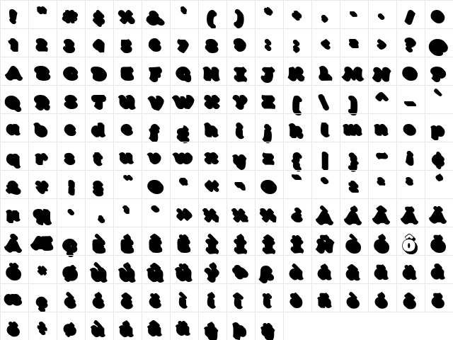 Bigfat Script Xtrude Regular  glyph index