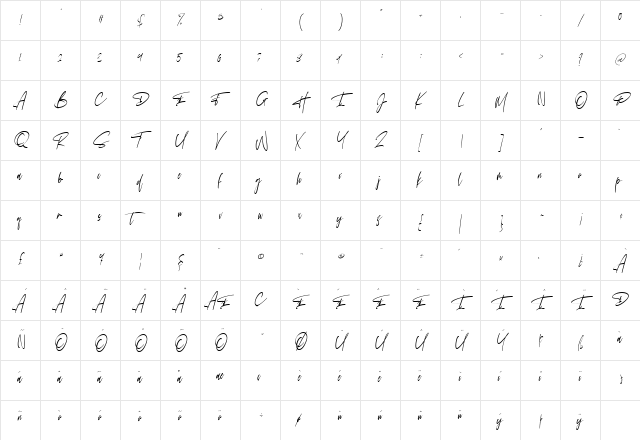 Hunthers Dwayne Regular  glyph index