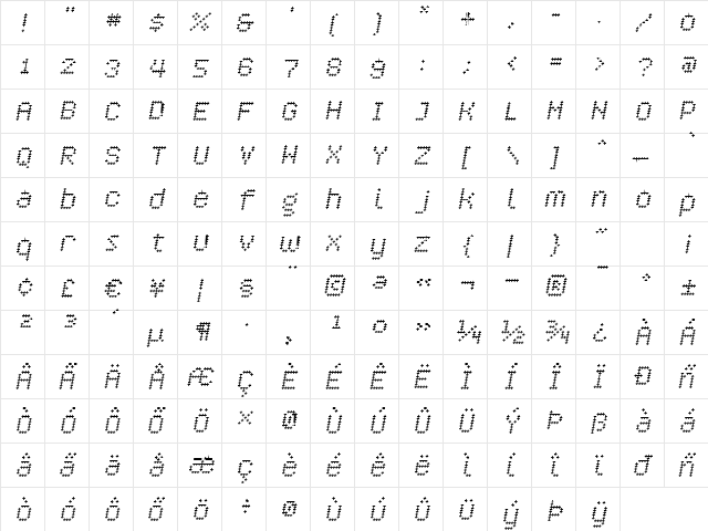Crossover Oblique  glyph index