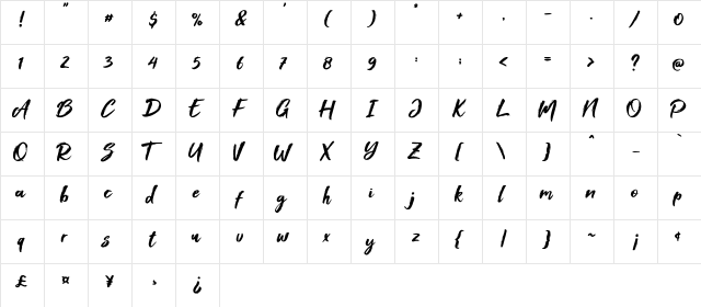 Foxlite Script Regular  glyph index