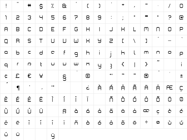 ComsatStealth Regular  glyph index