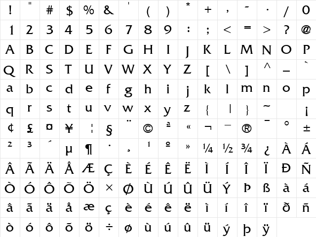 Alliance Regular  glyph index