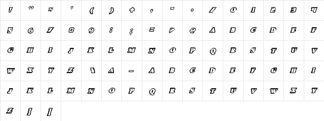 Icebox Art Italic Italic  glyph index