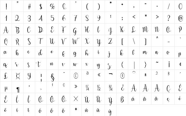 Arabela Regular  glyph index