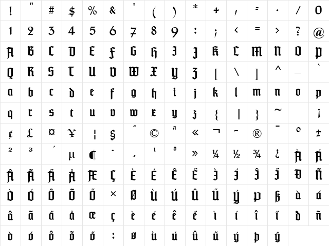 TypographerTextur UNZ1 Regular  glyph index