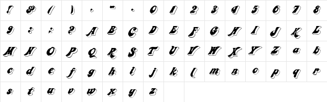 CalipoeDisplaySSK Italic  glyph index