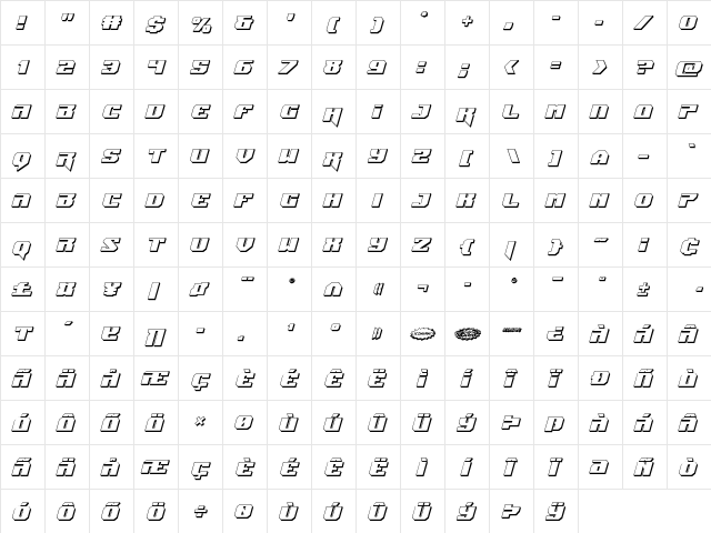 Jumpers 3D Italic Italic  glyph index