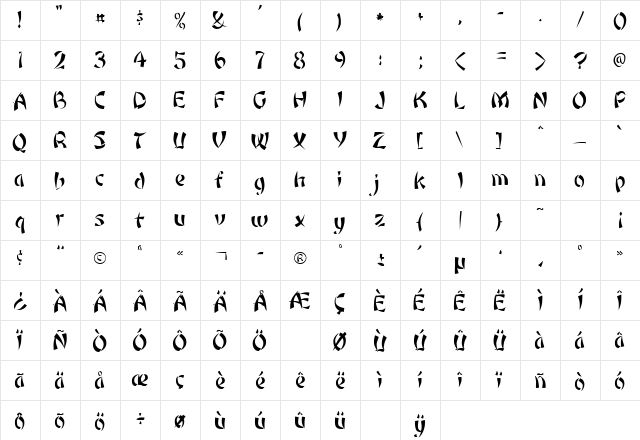 Rickshaw Regular  glyph index