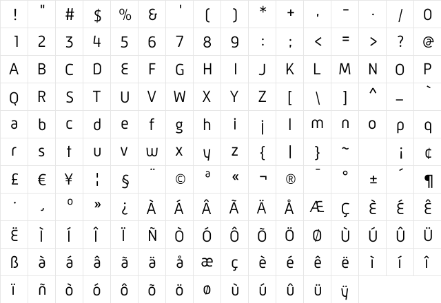 Mic 32Regular Regular  glyph index