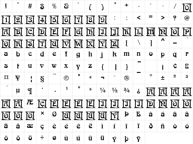 Arnold Becker Ini Regular  glyph index