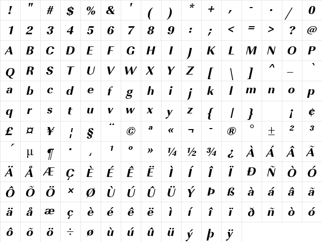 URWImperialTExtBol Oblique  glyph index