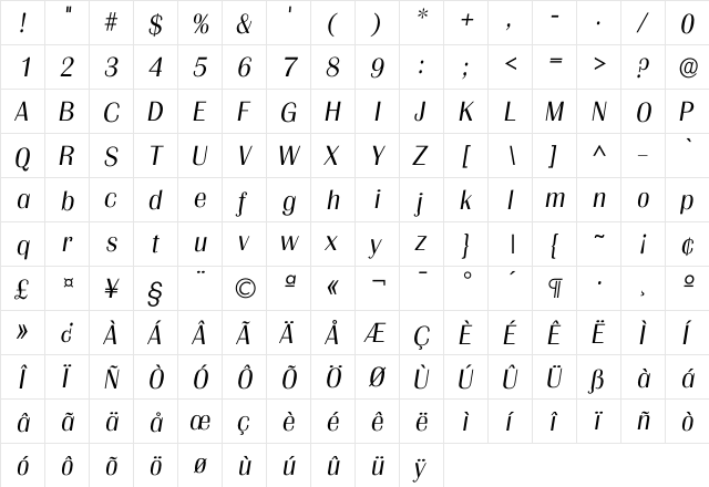 Igrenoble Light  glyph index