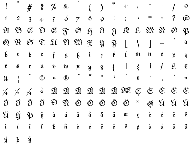 Monarchia Bold  glyph index