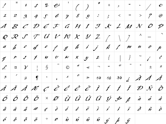 Banshee Regular  glyph index