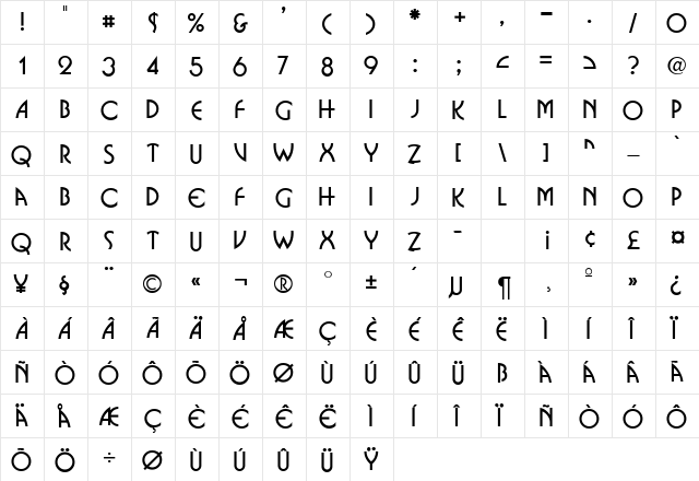 BostonDB Normal  glyph index