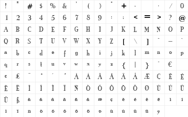 Pascal Regular  glyph index